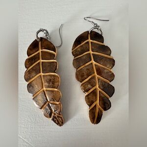 Leaf-Shaped Brown Earrings - Made From Bamboo
New Without Tags